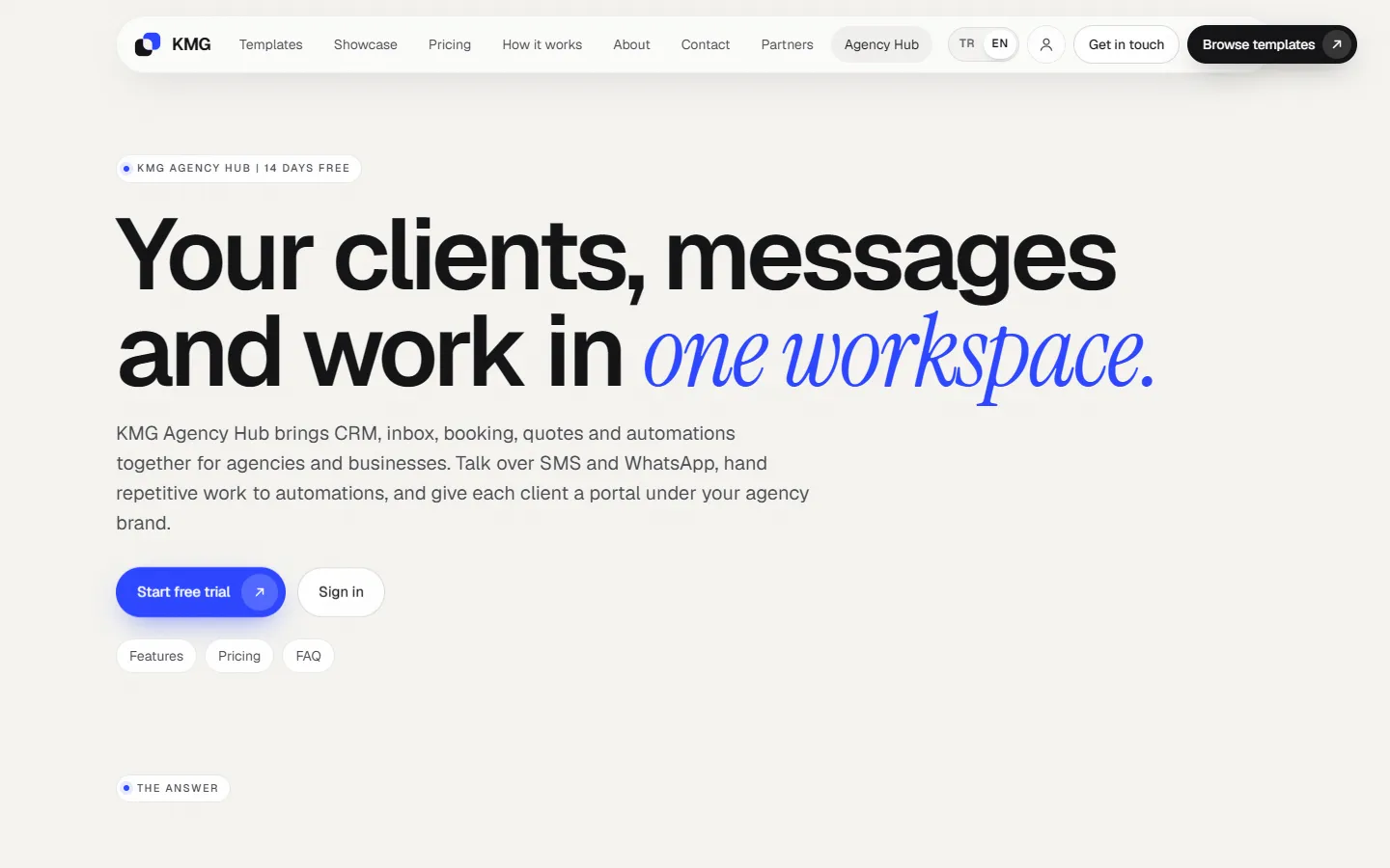 KMG Agency Hub CRM product page