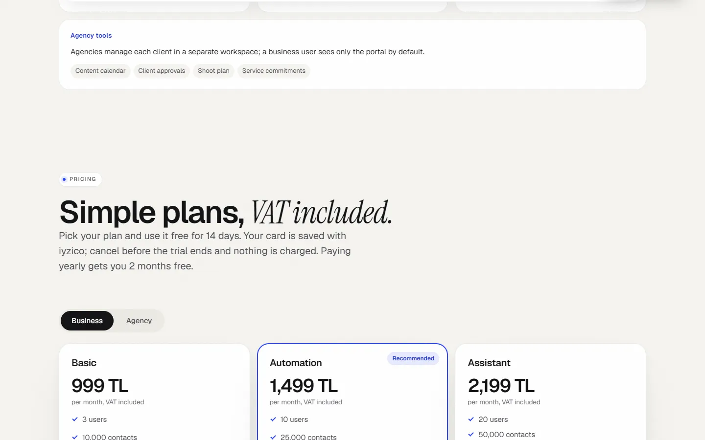 Agency Hub plans and features